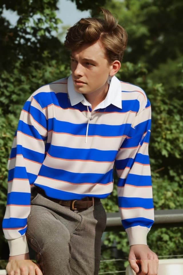 Man in striped blue shirt