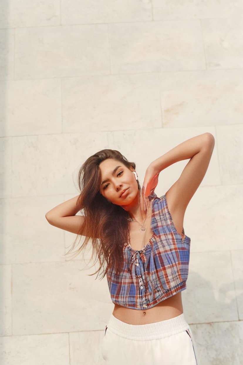 Woman in a plaid top
