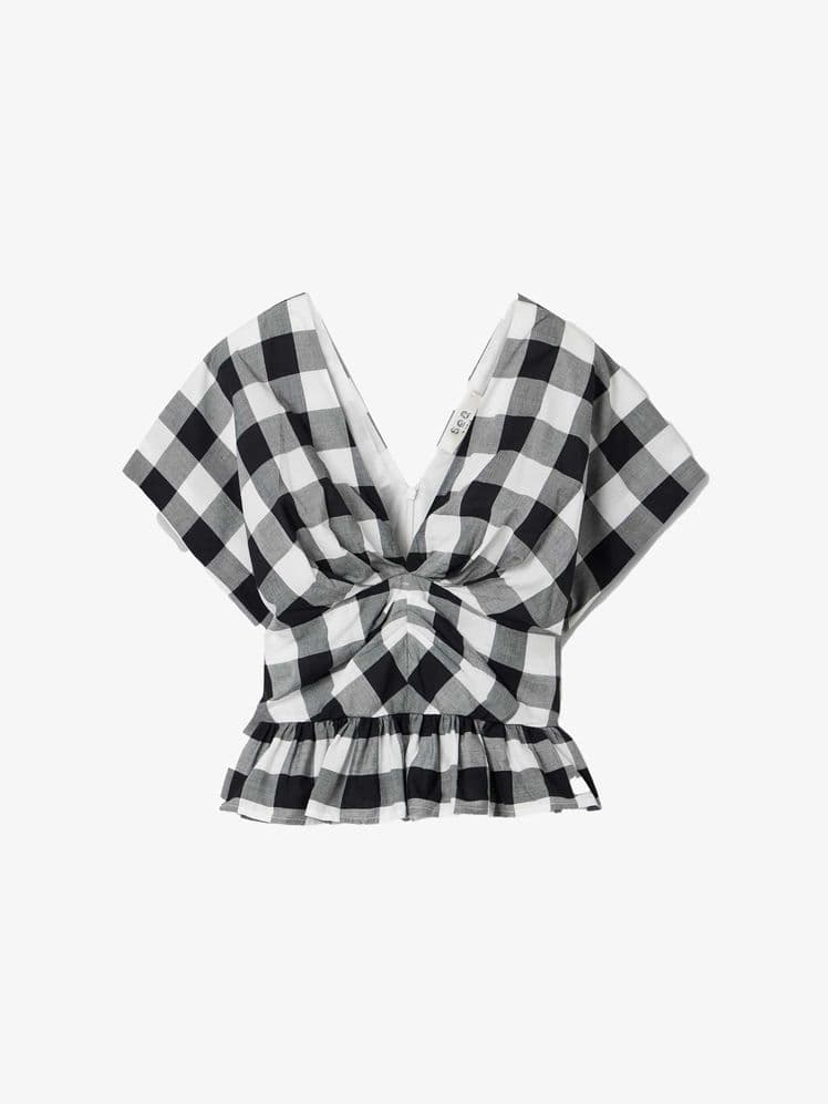 gathered gingham peplum top